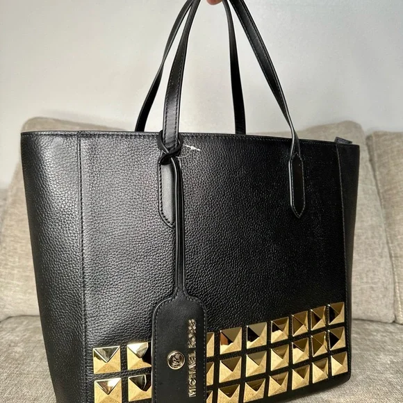 Studded Leather Tote Bag Michael Kors Black Studded Purse Michael